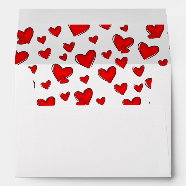 Red Hearts Pattern Valentine's Day Holiday White Envelope (Back (Bottom))