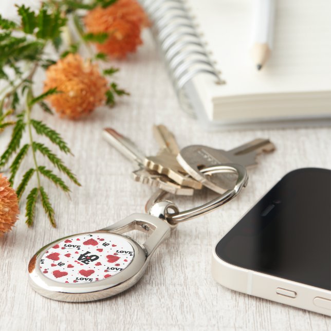 Red Hearts Pattern Valentine's Day Key Ring (Side)
