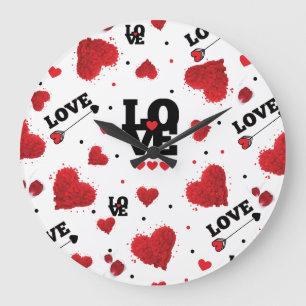 Red Hearts Pattern Valentine's Day Large Clock