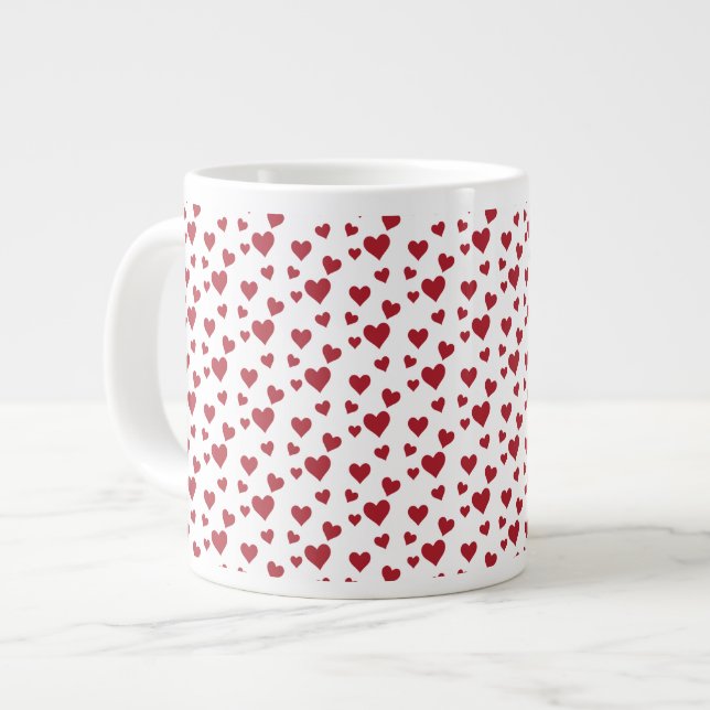 Red Hearts Pattern Valentine's Day Large Coffee Mug (Front Left)