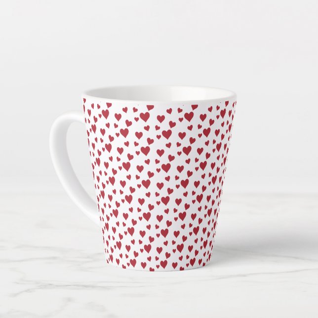 Red Hearts Pattern Valentine's Day Latte Mug (Left Angle)