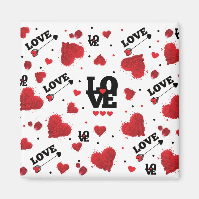 Red Hearts Pattern Valentine's Day Magnet (Front)