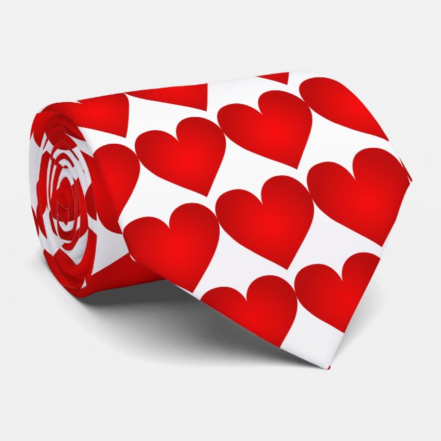 Red Hearts  Pattern Valentine's Day Tie (Rolled)