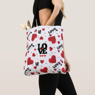 Red Hearts Pattern Valentine's Day Tote Bag