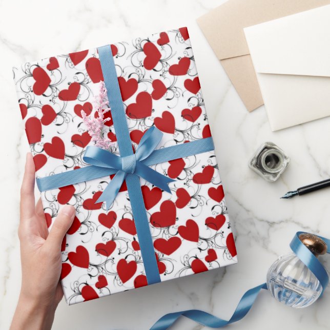 Red Hearts pattern Valentine's Day wrapping paper (Gifting)