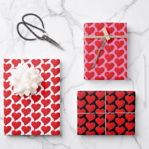 Red Hearts pattern white black Valentine's day Wrapping Paper Sheet