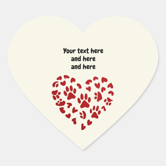 Red Hearts & Paws, Pets, Dogs, Cats, Customizable Heart Sticker (Front)