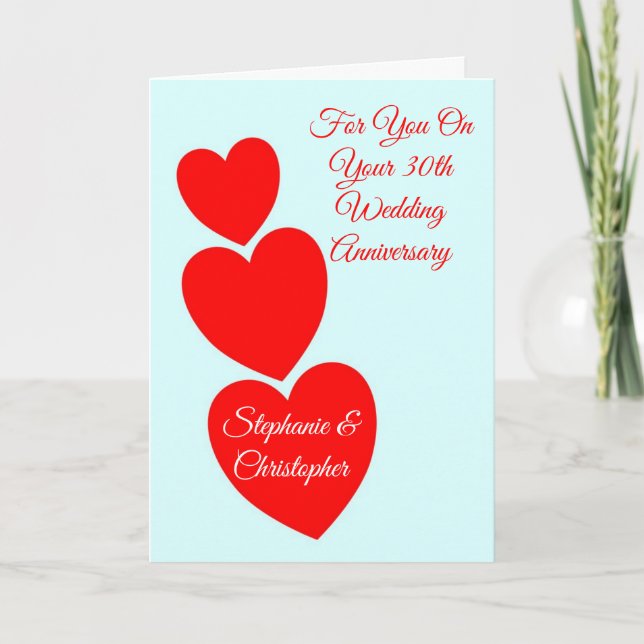 Red Hearts Personalised 30th Wedding Anniversary Card (Front)