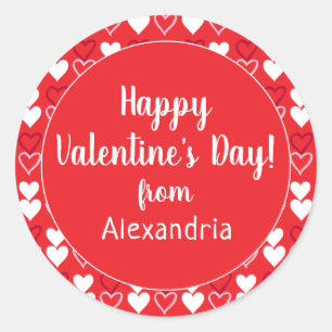 Red Hearts Personalised Happy Valentine's Day Classic Round Sticker