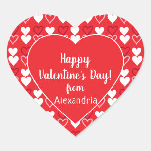 Red Hearts Personalised Happy Valentine's Day Heart Sticker