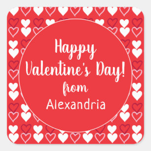 Red Hearts Personalised Happy Valentine's Day Square Sticker