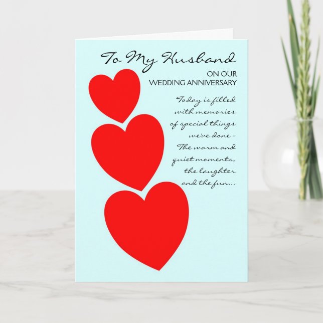 Red Hearts Personalised Husband Anniversary Card (Front)