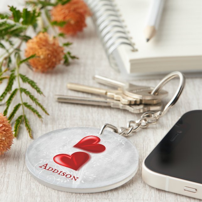 Red Hearts Personalised Keychain (Front Right)