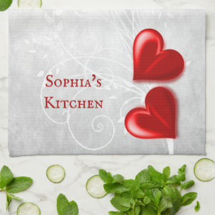 Red Hearts Personalised Kitchen Towel
