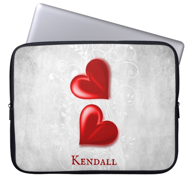 Red Hearts Personalised Laptop Sleeve (Front)