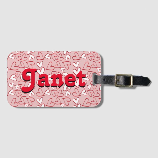 Red Hearts Personalised Luggage Tag (Front Horizontal)