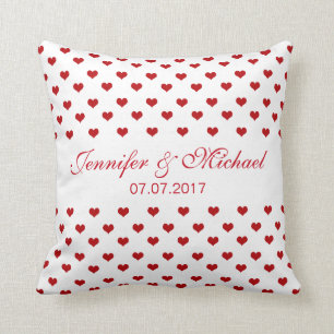 Red Hearts Personalised Names and Date Wedding Cushion