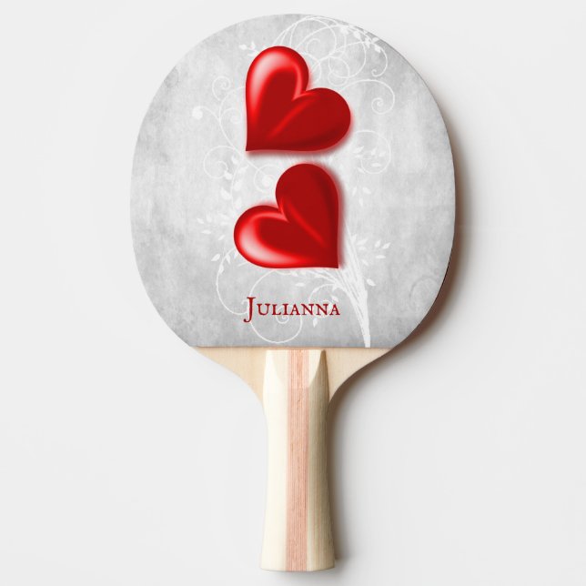 Red Hearts Personalised Ping Pong Paddle (Front)