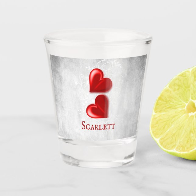 Red Hearts Personalised Shot Glass (Front)