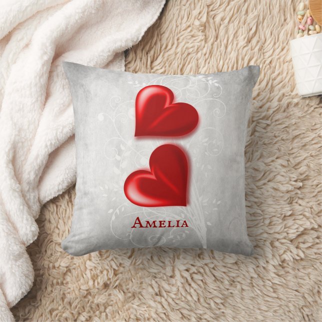 Red Hearts Personalised Throw Pillow (Blanket)