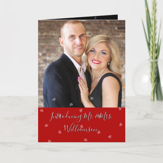 Red Hearts Photo Folded Marriage Announcement (Front)