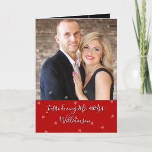Red Hearts Photo Folded Marriage Announcement