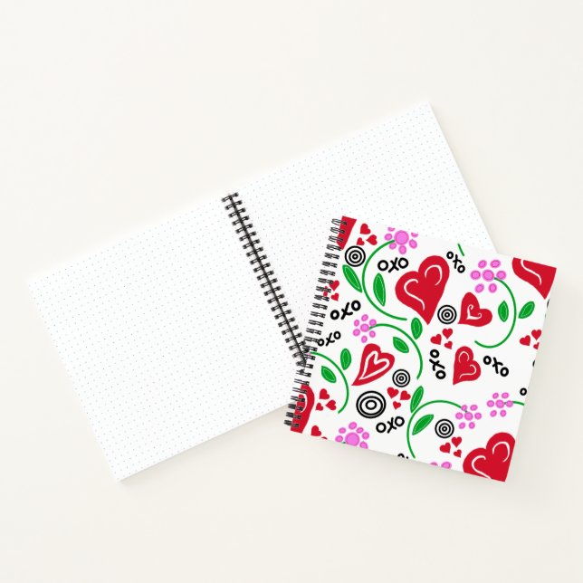 Red Hearts Pink Flowers Hugs Sketchbook Journal (Inside)