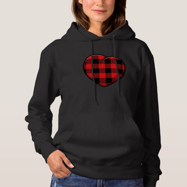 Red Hearts Plaid buffalo Valentines day School gir Hoodie (Front)