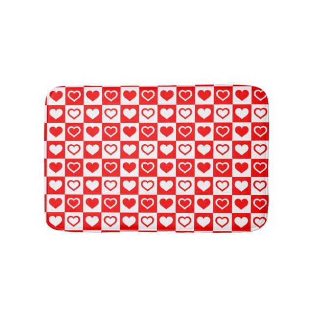 Red Hearts Plaid Pattern Thunder_Cove Bath Mat (Front)