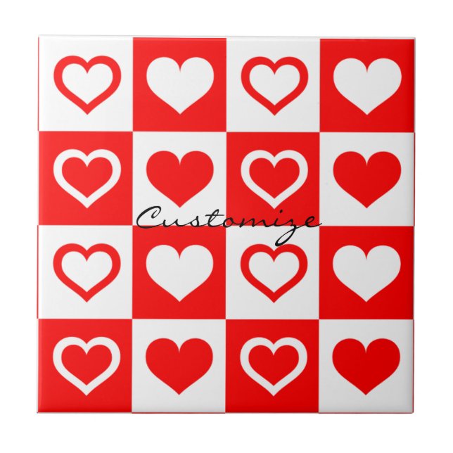 Red Hearts Plaid Pattern Thunder_Cove Ceramic Tile (Front)