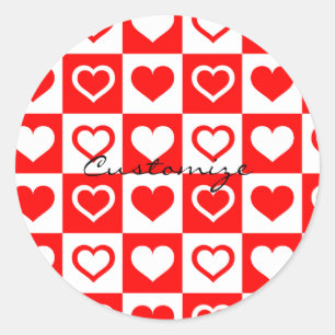 Red Hearts Plaid Pattern Thunder_Cove Classic Round Sticker
