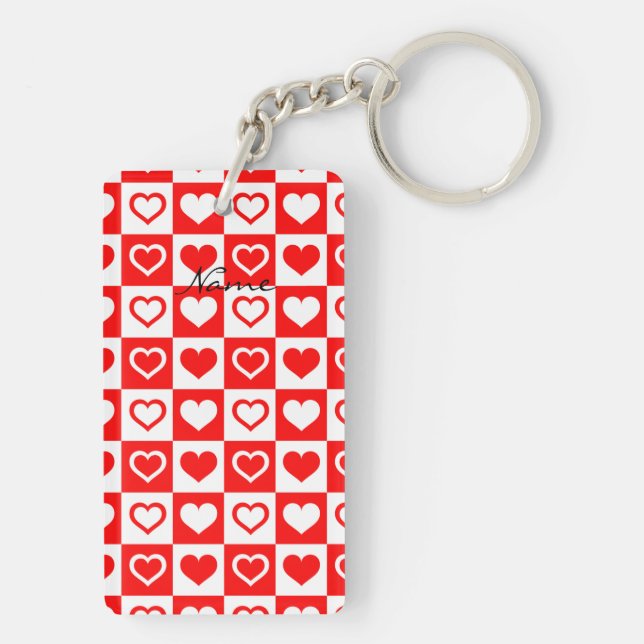 Red Hearts Plaid Pattern Thunder_Cove Key Ring (Back)