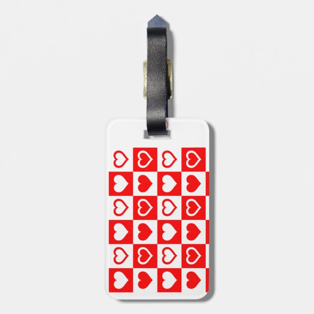 Red Hearts Plaid Pattern Thunder_Cove Luggage Tag (Back Vertical)