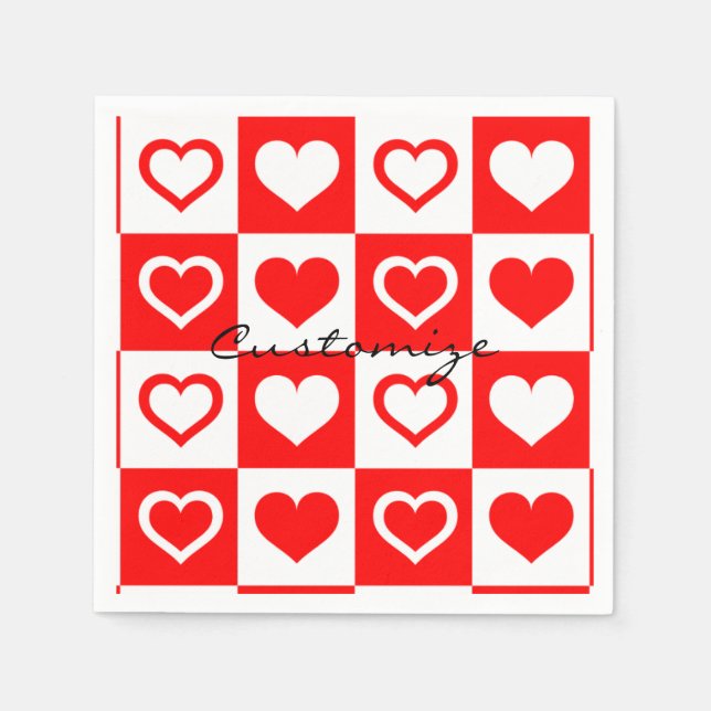 Red Hearts Plaid Pattern Thunder_Cove Napkin (Front)