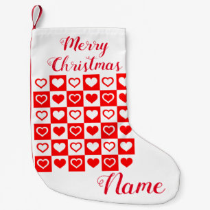 Red Hearts Plaid Pattern Thunder_Cove Small Christmas Stocking