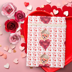 Red Hearts Pomeranian Dog Lover Valentine Wrapping Paper