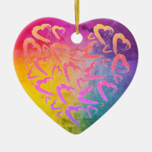 Red Hearts Rainbow Ceramic Christmas Ornament