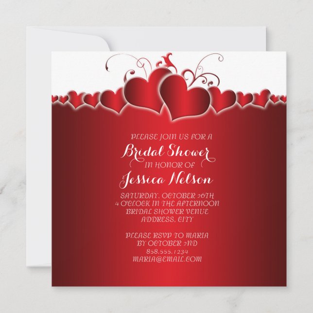 Red Hearts Romantic Bridal Shower Invitation (Front)