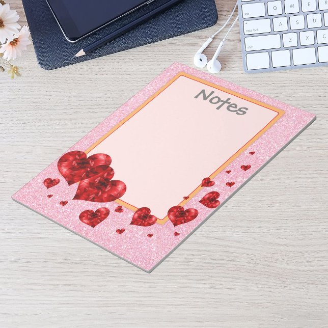 Red Hearts & Rose Glitter Large Notepad (Red Hearts & Rose Glitter Large Notepad)