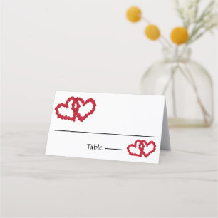 Red Hearts Roses Elegant Wedding Place Card
