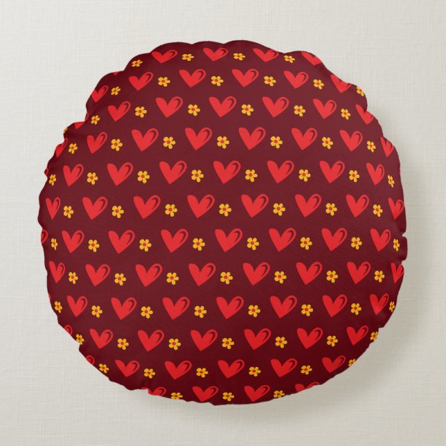 red hearts  round cushion (Front)