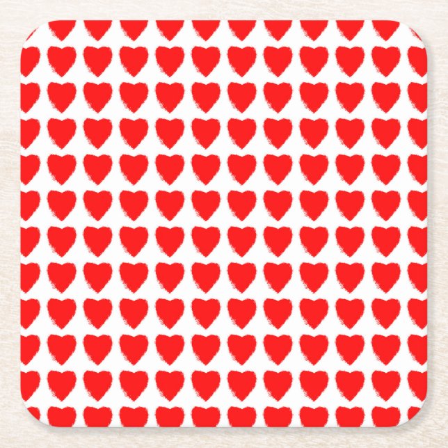 Red Hearts Seamless Pattern Square Paper Coaster (Front)