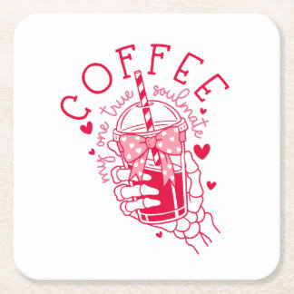 Red Hearts Skeleton Coffee Soulmate Square Paper Coaster