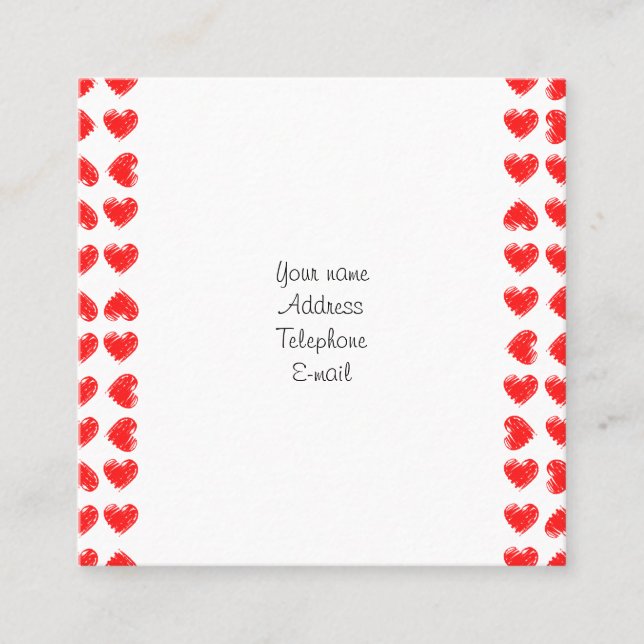 Red hearts square business card (Front)