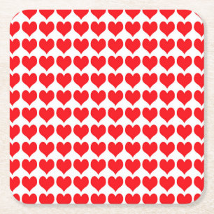 Red Hearts Square Paper Coaster