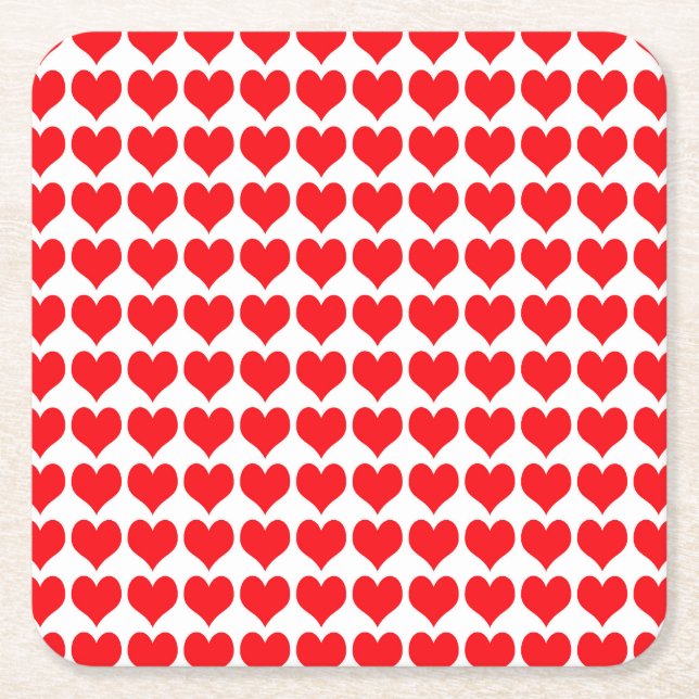 Red Hearts Square Paper Coaster (Front)