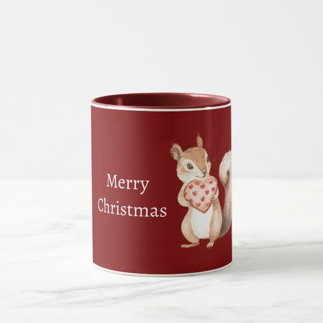 Red Hearts Squirrel Christmas Mug (Center)