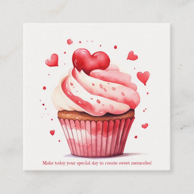 Red Hearts Sweet Cupcake Valentine's Day Card (Front)