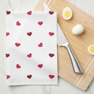 Red Hearts Tea Towel
