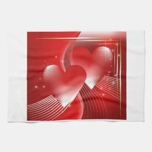 Red Hearts Tea Towel